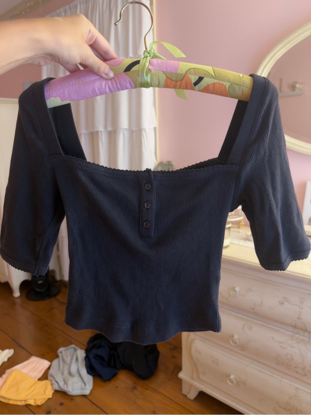Urban Outfitters Ribbed Three Quarter Sleeve Top